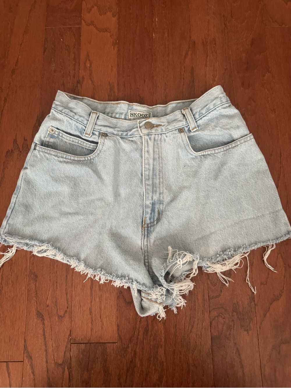 Light Blue High-Rise Frayed Denim Shorts